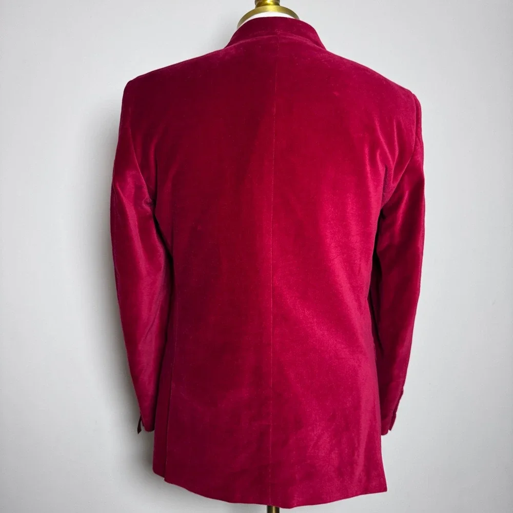 Adolfo Blazer Mens Size M Red Solid Velvet Slim Fit Two Button Sport Coat - Picture 3 of 7